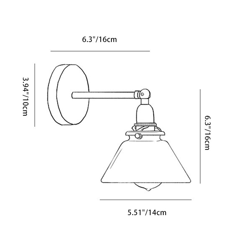 Japanese Copper Glass Conic 1-Light Wall Sconce Lamp