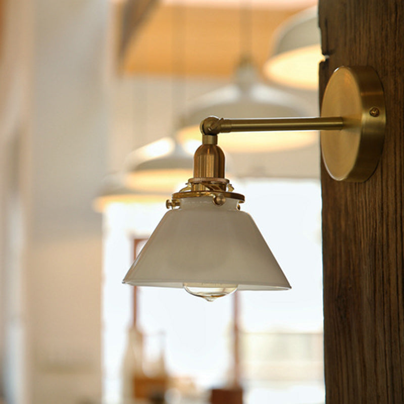 Japanese Copper Glass Conic 1-Light Wall Sconce Lamp