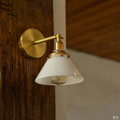 Japanese Copper Glass Conic 1-Light Wall Sconce Lamp
