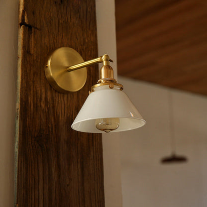 Japanese Copper Glass Conic 1-Light Wall Sconce Lamp
