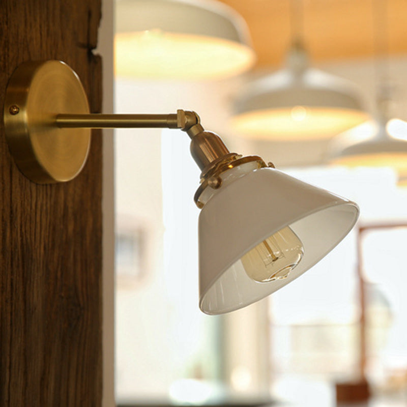 Japanese Copper Glass Conic 1-Light Wall Sconce Lamp