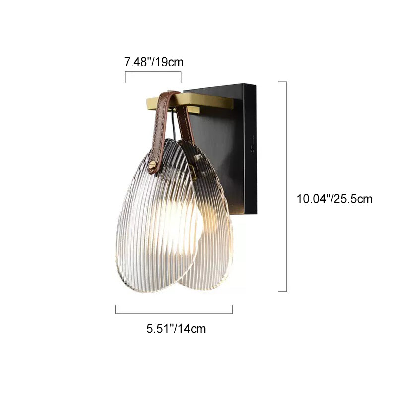 Deco Brass Glass Leather Shell Streak LED Wall Sconce Lamp