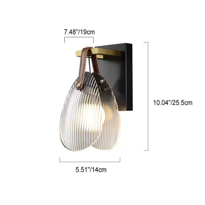 Deco Brass Glass Leather Shell Streak LED Wall Sconce Lamp