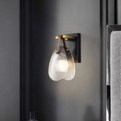 Deco Brass Glass Leather Shell Streak LED Wall Sconce Lamp