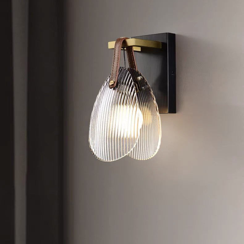 Deco Brass Glass Leather Shell Streak LED Wall Sconce Lamp