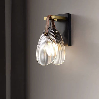 Deco Brass Glass Leather Shell Streak LED Wall Sconce Lamp