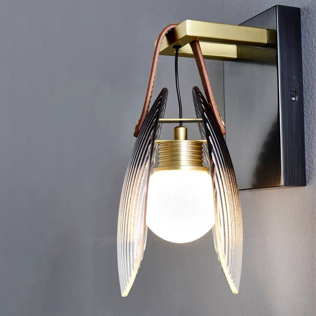Deco Brass Glass Leather Shell Streak LED Wall Sconce Lamp