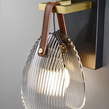 Deco Brass Glass Leather Shell Streak LED Wall Sconce Lamp