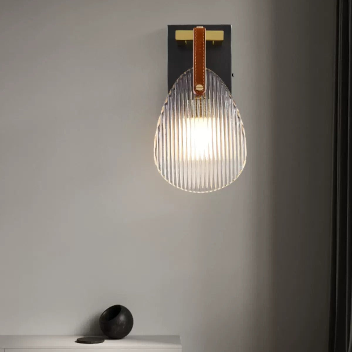 Deco Brass Glass Leather Shell Streak LED Wall Sconce Lamp