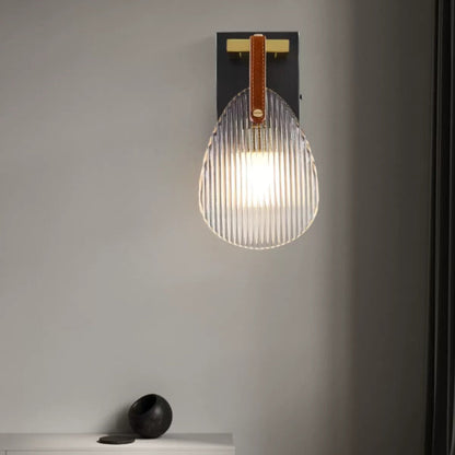 Deco Brass Glass Leather Shell Streak LED Wall Sconce Lamp
