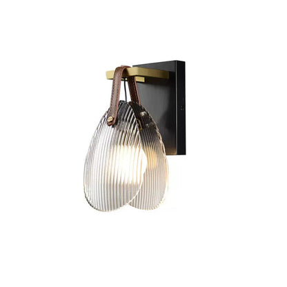 Deco Brass Glass Leather Shell Streak LED Wall Sconce Lamp