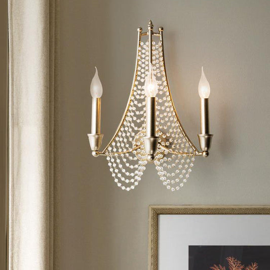 Iron Crystal Candle Beads 2/3 Light Wall Sconce Lamp