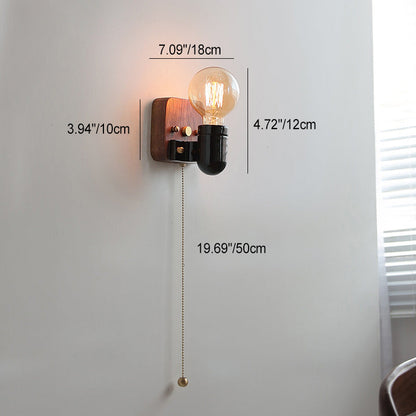Retro Ceramic Wood Bulb Zipper 1-Light Wall Sconce Lamp