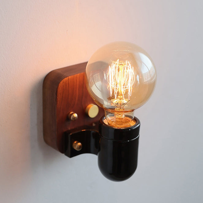 Retro Ceramic Wood Bulb Zipper 1-Light Wall Sconce Lamp