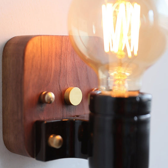 Retro Ceramic Wood Bulb Zipper 1-Light Wall Sconce Lamp