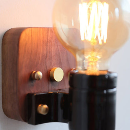 Retro Ceramic Wood Bulb Zipper 1-Light Wall Sconce Lamp