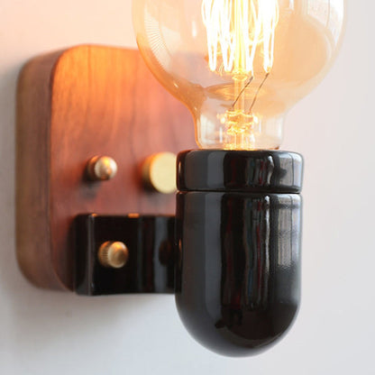 Retro Ceramic Wood Bulb Zipper 1-Light Wall Sconce Lamp