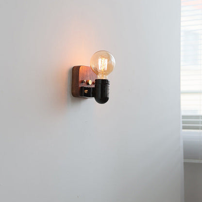 Retro Ceramic Wood Bulb Zipper 1-Light Wall Sconce Lamp
