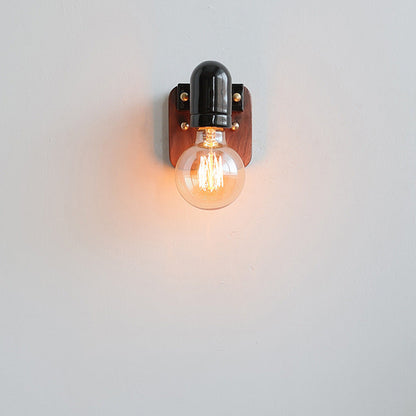 Retro Ceramic Wood Bulb Zipper 1-Light Wall Sconce Lamp