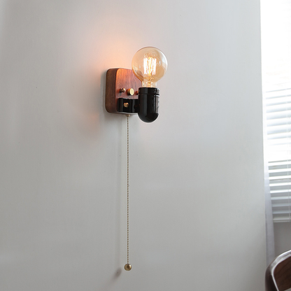 Retro Ceramic Wood Bulb Zipper 1-Light Wall Sconce Lamp