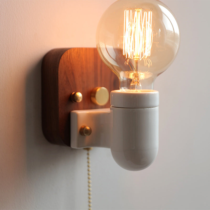 Retro Ceramic Wood Bulb Zipper 1-Light Wall Sconce Lamp
