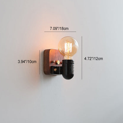 Retro Ceramic Wood Bulb Zipper 1-Light Wall Sconce Lamp