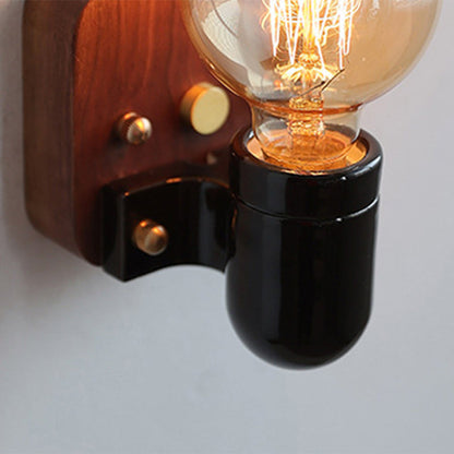 Retro Ceramic Wood Bulb Zipper 1-Light Wall Sconce Lamp