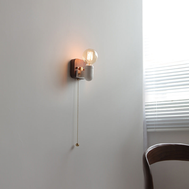 Retro Ceramic Wood Bulb Zipper 1-Light Wall Sconce Lamp