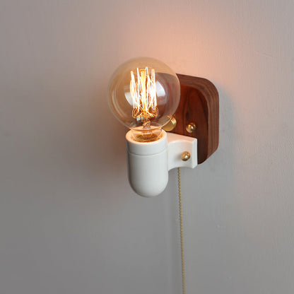 Retro Ceramic Wood Bulb Zipper 1-Light Wall Sconce Lamp