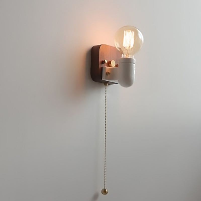 Retro Ceramic Wood Bulb Zipper 1-Light Wall Sconce Lamp