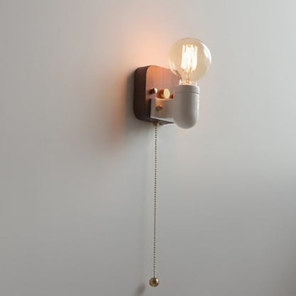 Retro Ceramic Wood Bulb Zipper 1-Light Wall Sconce Lamp