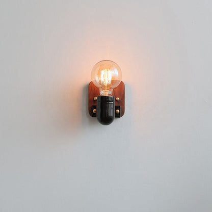 Retro Ceramic Wood Bulb Zipper 1-Light Wall Sconce Lamp