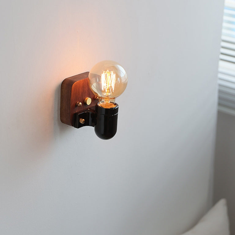 Retro Ceramic Wood Bulb Zipper 1-Light Wall Sconce Lamp