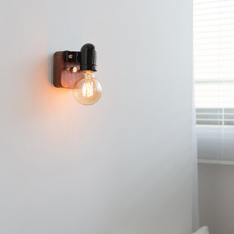 Retro Ceramic Wood Bulb Zipper 1-Light Wall Sconce Lamp
