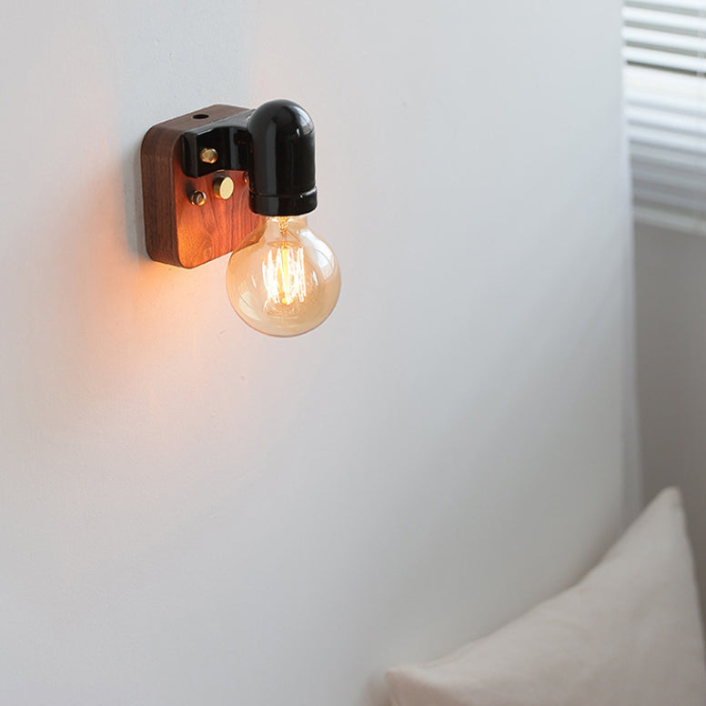 Retro Ceramic Wood Bulb Zipper 1-Light Wall Sconce Lamp