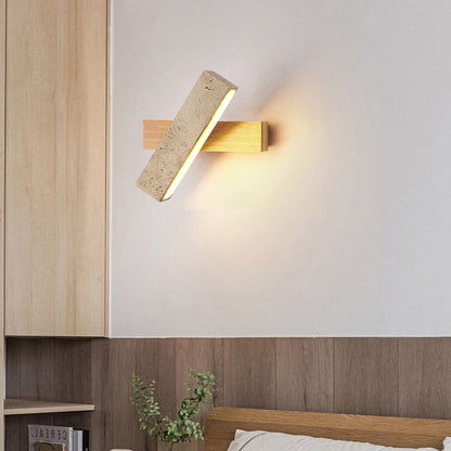 Japanese Wood Rotatable Rectangular LED Wall Sconce Lamp