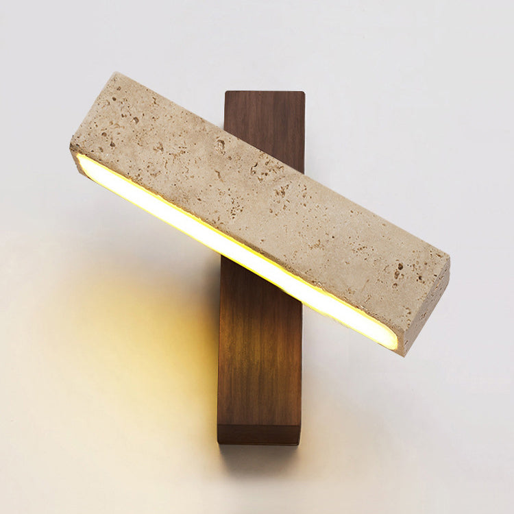 Japanese Wood Rotatable Rectangular LED Wall Sconce Lamp