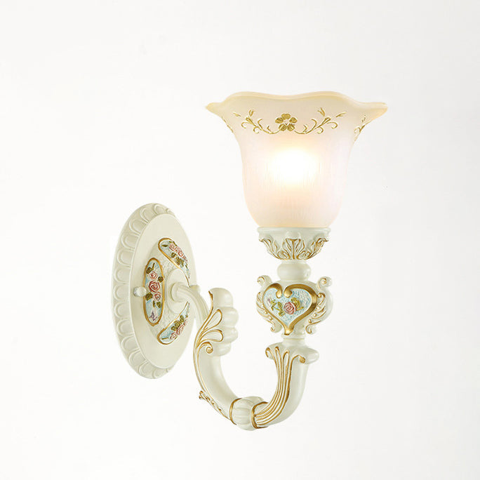 European Resin Glass Floral Carved 1-Light Wall Sconce Lamp