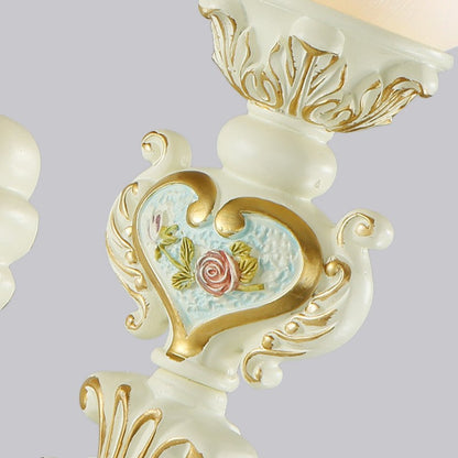 European Resin Glass Floral Carved 1-Light Wall Sconce Lamp