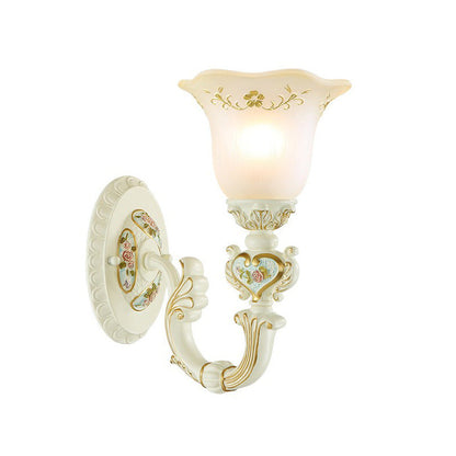 European Resin Glass Floral Carved 1-Light Wall Sconce Lamp