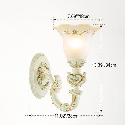 European Resin Glass Floral Carved 1-Light Wall Sconce Lamp