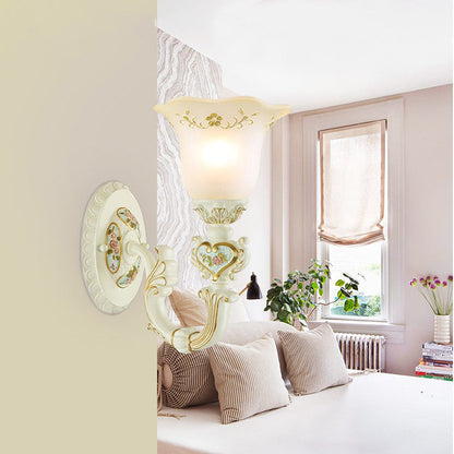 European Resin Glass Floral Carved 1-Light Wall Sconce Lamp