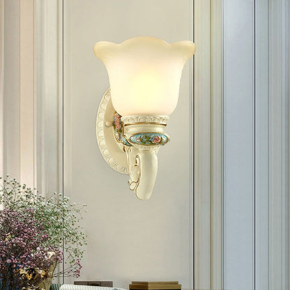European Resin Glass Floral Carved 1-Light Wall Sconce Lamp
