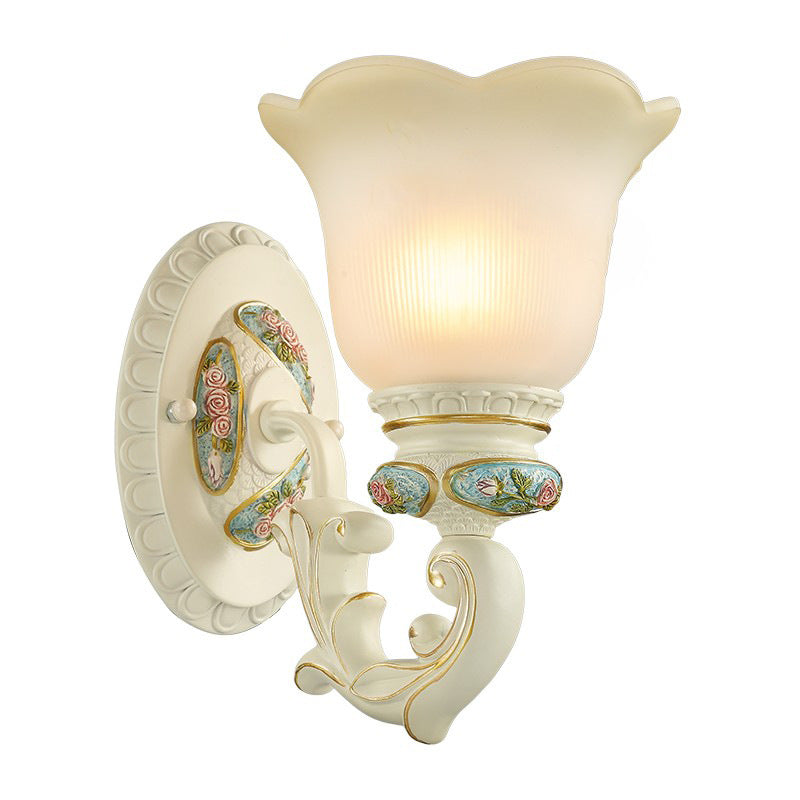 European Resin Glass Floral Carved 1-Light Wall Sconce Lamp