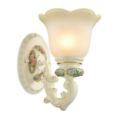 European Resin Glass Floral Carved 1-Light Wall Sconce Lamp