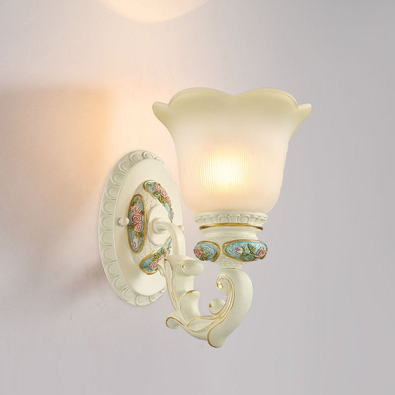 European Resin Glass Floral Carved 1-Light Wall Sconce Lamp