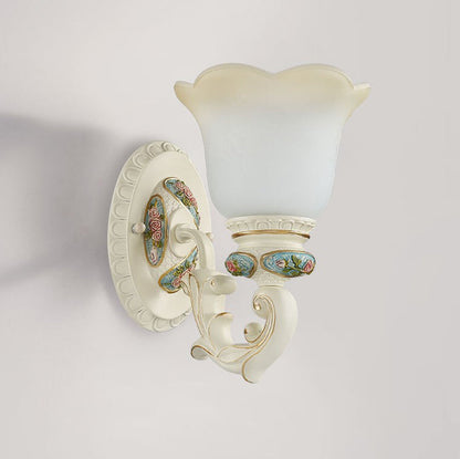 European Resin Glass Floral Carved 1-Light Wall Sconce Lamp