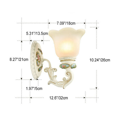 European Resin Glass Floral Carved 1-Light Wall Sconce Lamp