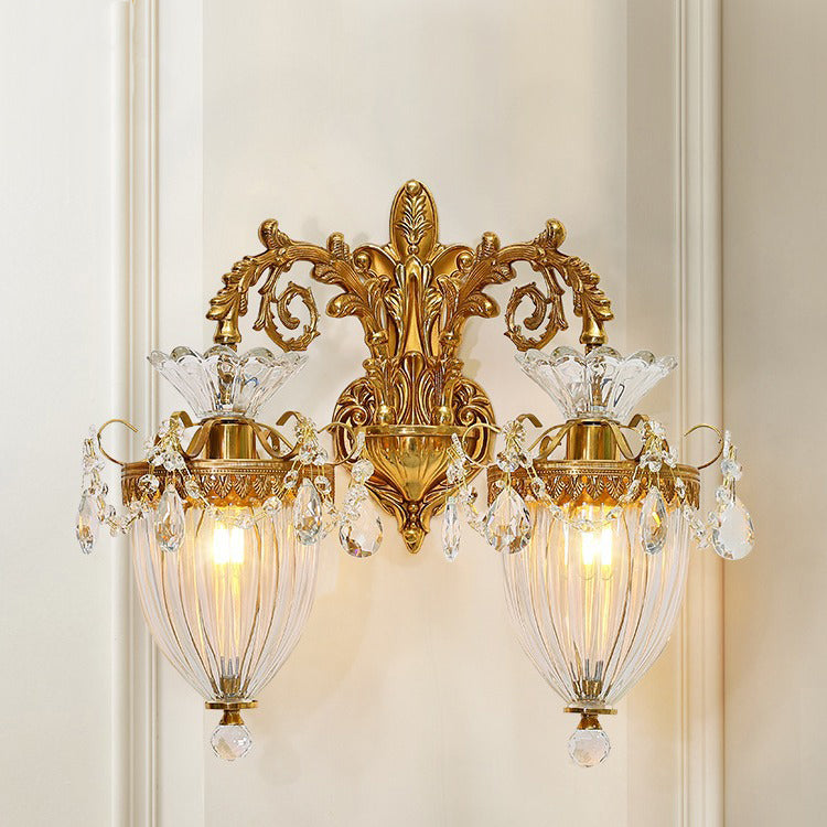 Alloy Teardrop-Shaped Carved 1/2 Light Wall Sconce Lamp
