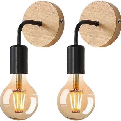 Modern Simplicity Iron Wood Bulb 1-Light Wall Sconce Lamp